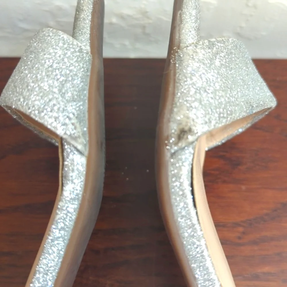 Vince Camuto Girls Pascala Silver Glitter Ankle Strap Block Heel Sandals 11